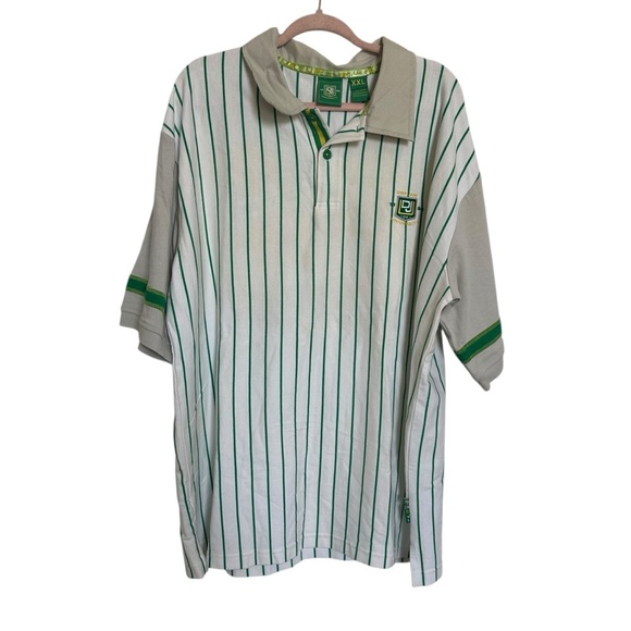 Def Jam University Polo Shirt Mens XXL White Green Striped Casual Hip Hop - Picture 3 of 8